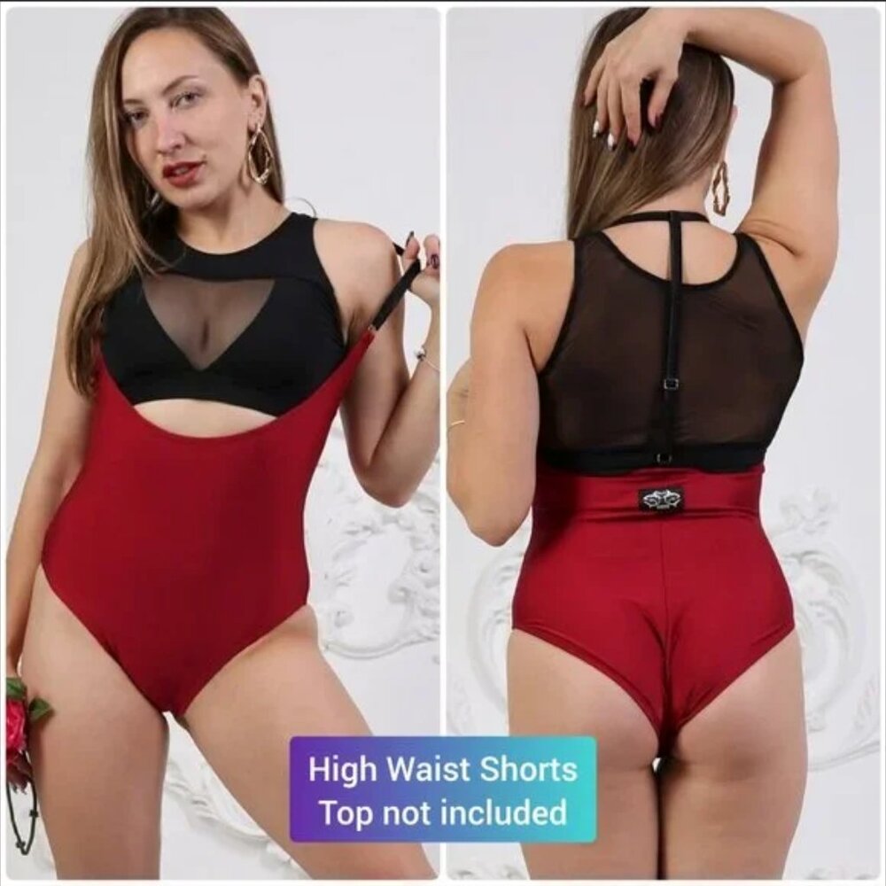 Pole Shark Wine High Waist Sling Shorts Pole Dance Polewear Suspenders